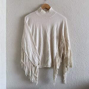 Replay Fringe Detail High Neck Cream Sweater Size XS